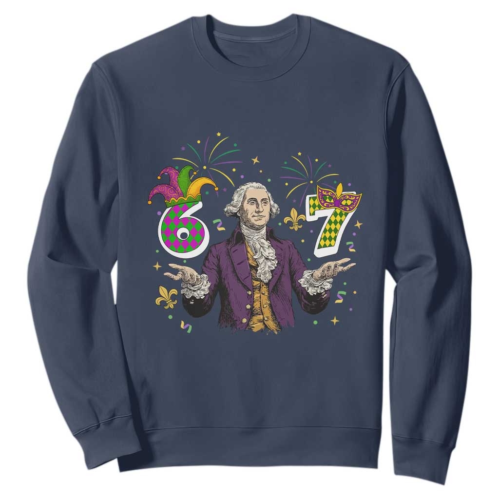 67 Mardi Gras Sweatshirt Funny Six Seven George Washington Meme TS14 Navy Print Your Wear