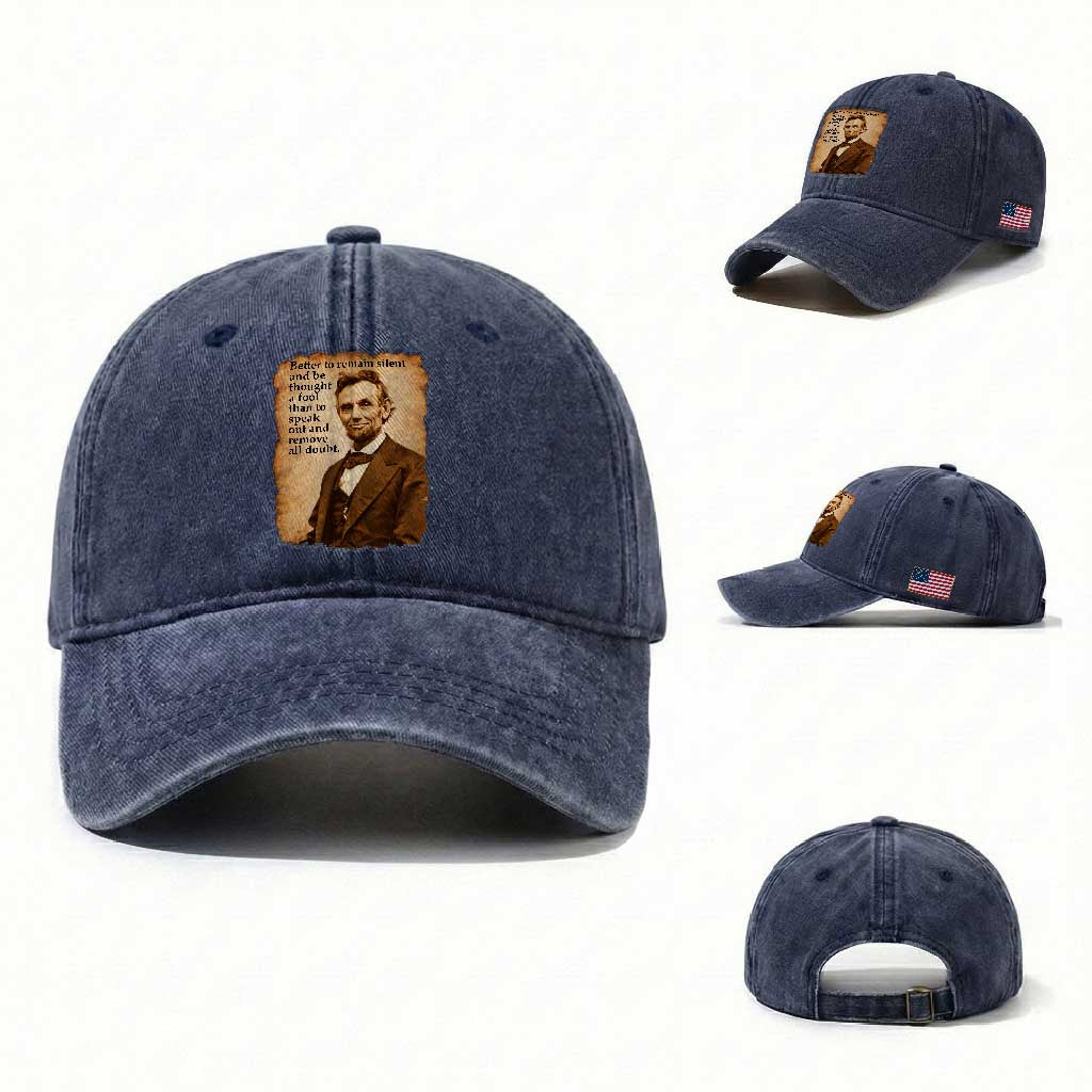 Abraham Lincoln American History Teacher School Washed Cotton Baseball Cap TS14 Washed Cap Universal Fit Navy Print Your Wear