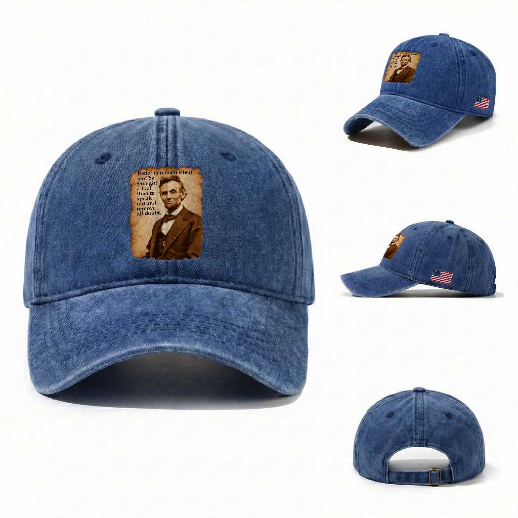 Abraham Lincoln American History Teacher School Washed Cotton Baseball Cap TS14 Washed Cap Universal Fit Royal Blue Print Your Wear