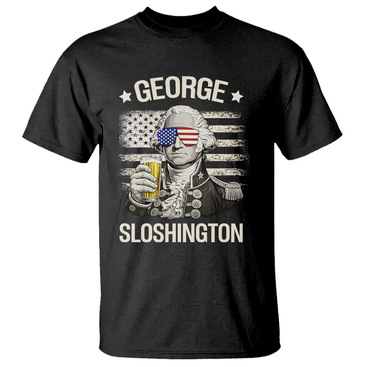 George Sloshington Washington T Shirt 4th of July America Flag Beer TS14 Black Print Your Wear