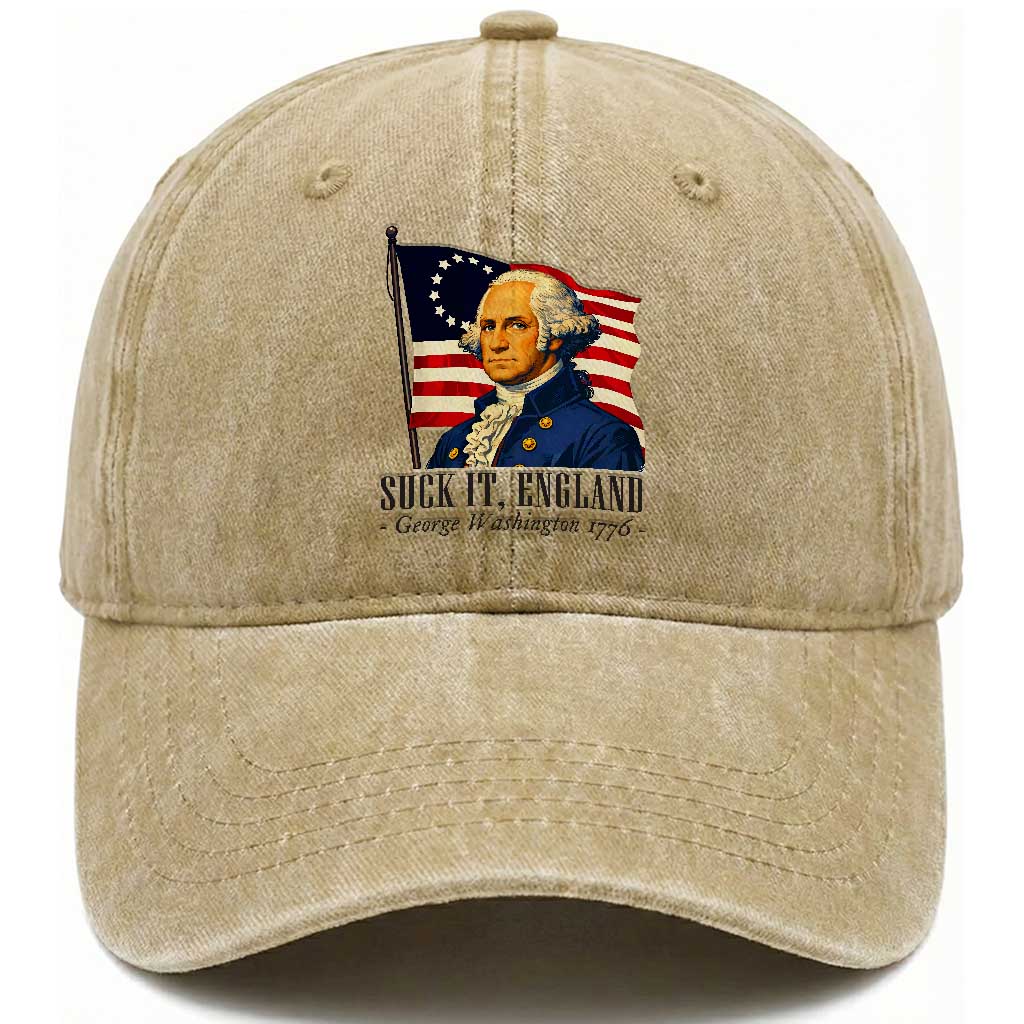Funny George Washington 1776 Washed Cotton Baseball Cap 4th July Suck-It England TS14 Washed Cap Universal Fit Khaki Print Your Wear