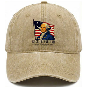 Funny George Washington 1776 Washed Cotton Baseball Cap 4th July Suck-It England TS14 Washed Cap Universal Fit Khaki Print Your Wear