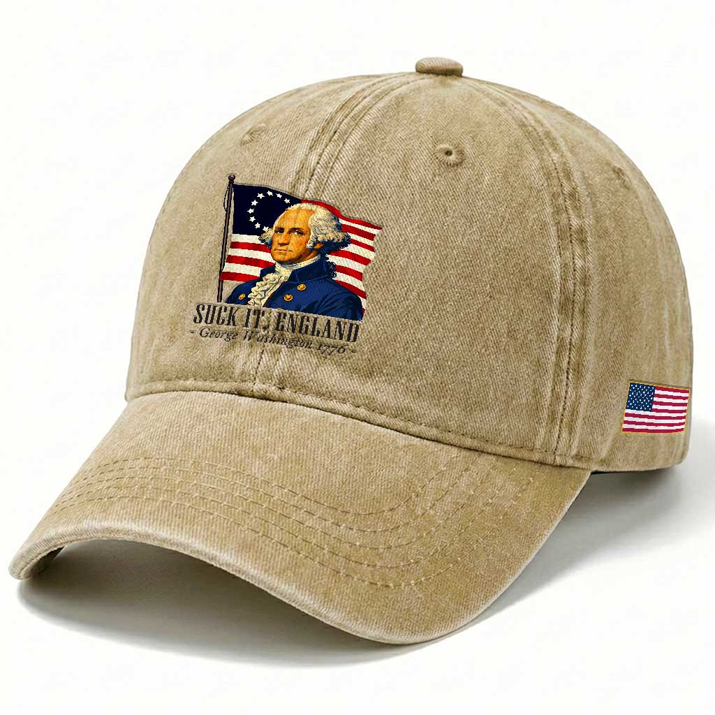 Funny George Washington 1776 Washed Cotton Baseball Cap 4th July Suck-It England TS14 Print Your Wear