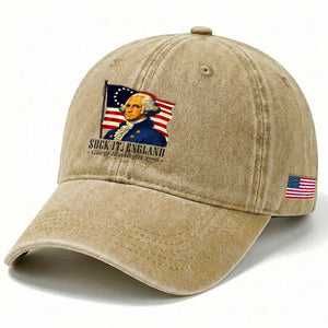 Funny George Washington 1776 Washed Cotton Baseball Cap 4th July Suck-It England TS14 Print Your Wear