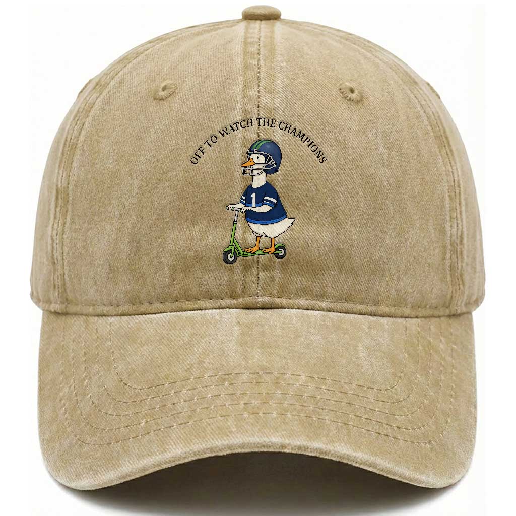 Funny Seattle Goose 2026 Washed Cotton Baseball Cap Off To Watch The Champions TS14 Washed Cap Universal Fit Khaki Print Your Wear