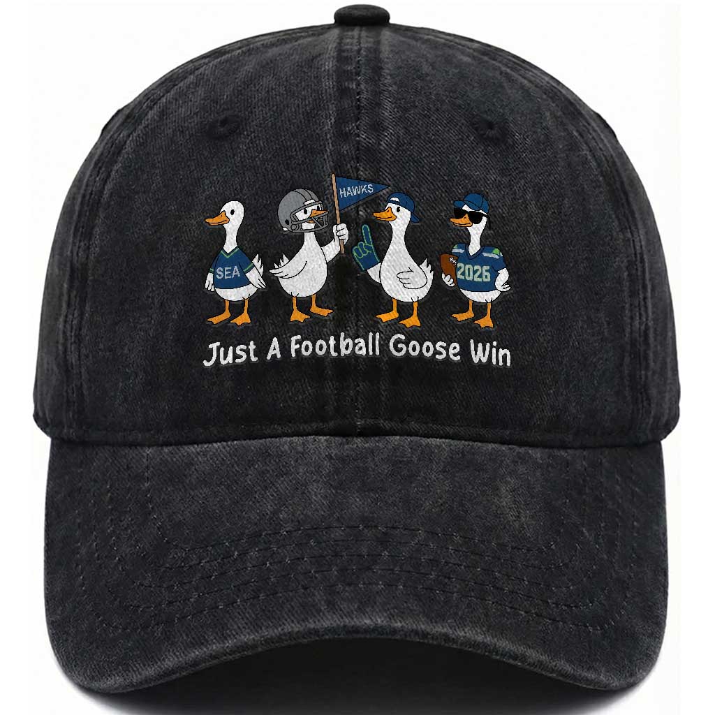 Seattle 2026 Washed Cotton Baseball Cap Just A Football Goose Win TS14 Washed Cap Universal Fit Black Print Your Wear