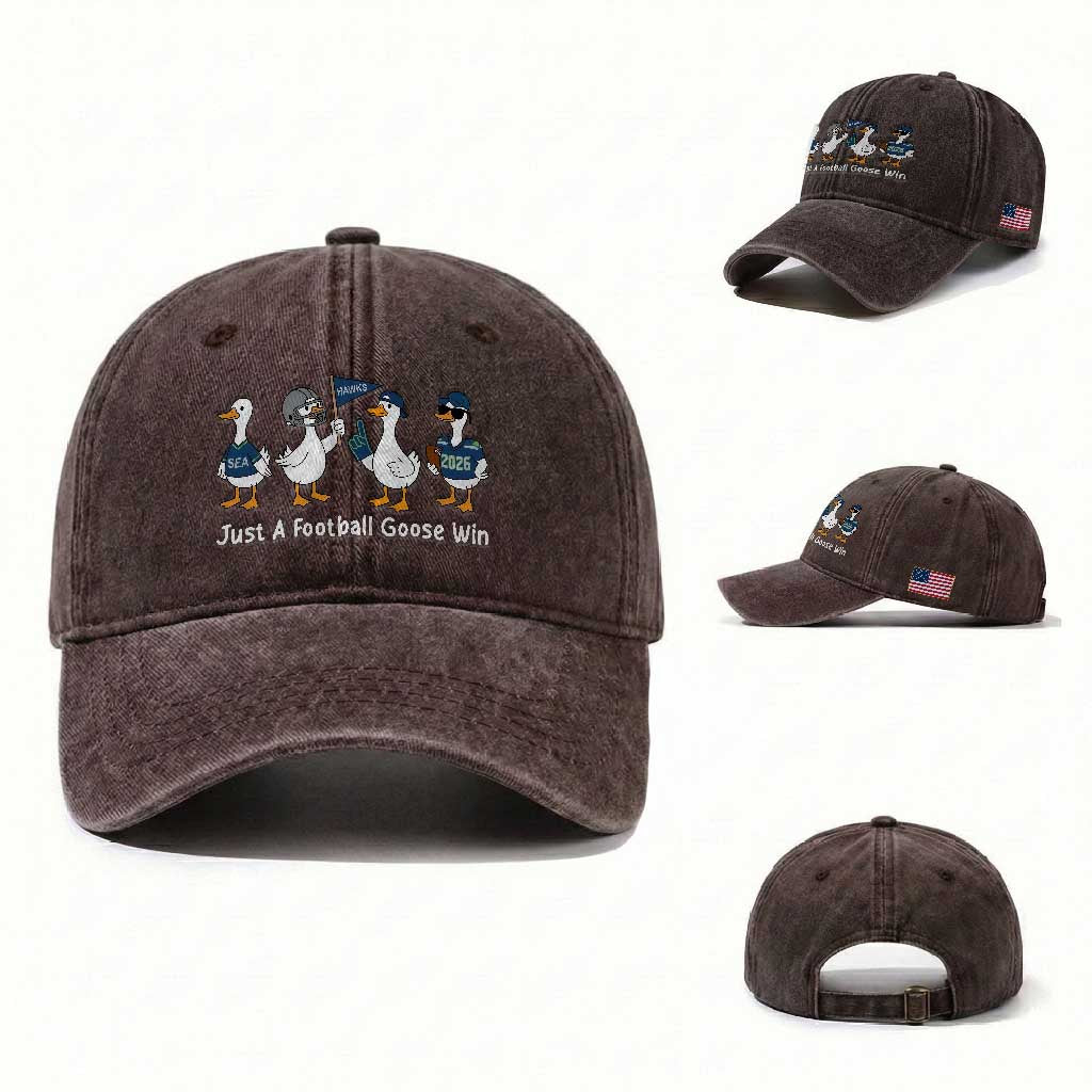 Seattle 2026 Washed Cotton Baseball Cap Just A Football Goose Win TS14 Washed Cap Universal Fit Dark Brown Print Your Wear