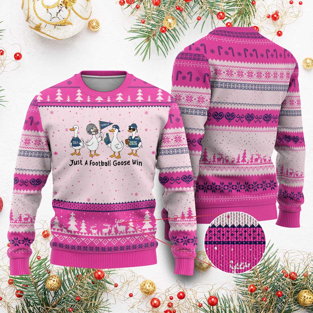 Funny Seattle 2026 Ugly Christmas Sweater Just A Football Goose Win TS14 Hot Pink Print Your Wear