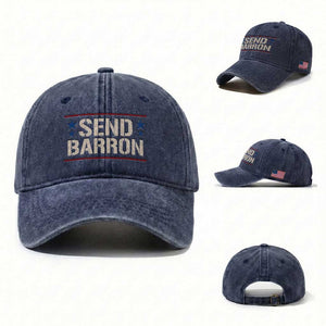 Send Barron Washed Cotton Baseball Cap Viral Hashtag Political Protest TS14 Washed Cap Universal Fit Navy Print Your Wear