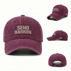 Send Barron Washed Cotton Baseball Cap Viral Hashtag Political Protest TS14 Washed Cap Universal Fit Burgundy Print Your Wear