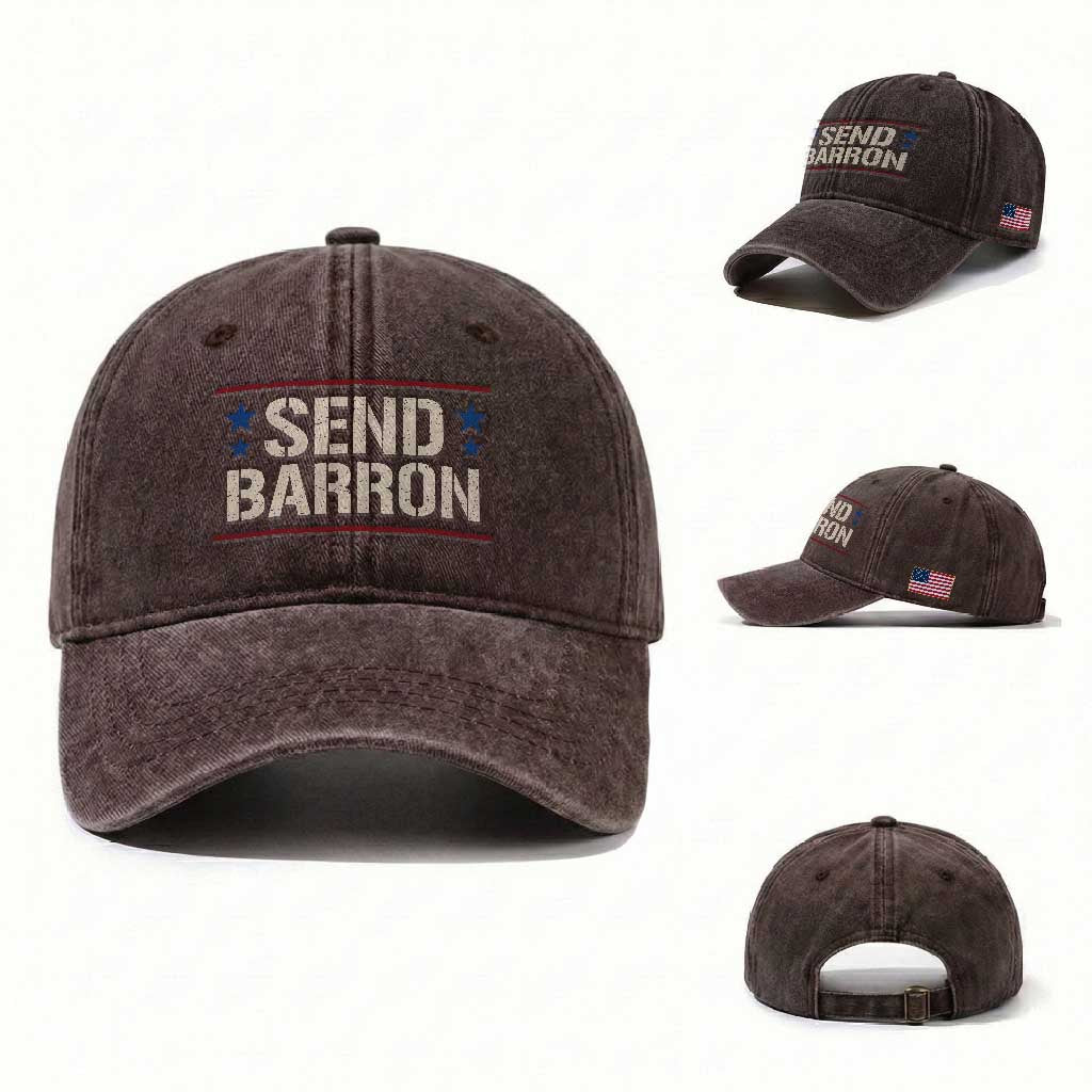 Send Barron Washed Cotton Baseball Cap Viral Hashtag Political Protest TS14 Washed Cap Universal Fit Dark Brown Print Your Wear