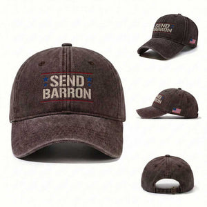 Send Barron Washed Cotton Baseball Cap Viral Hashtag Political Protest TS14 Washed Cap Universal Fit Dark Brown Print Your Wear