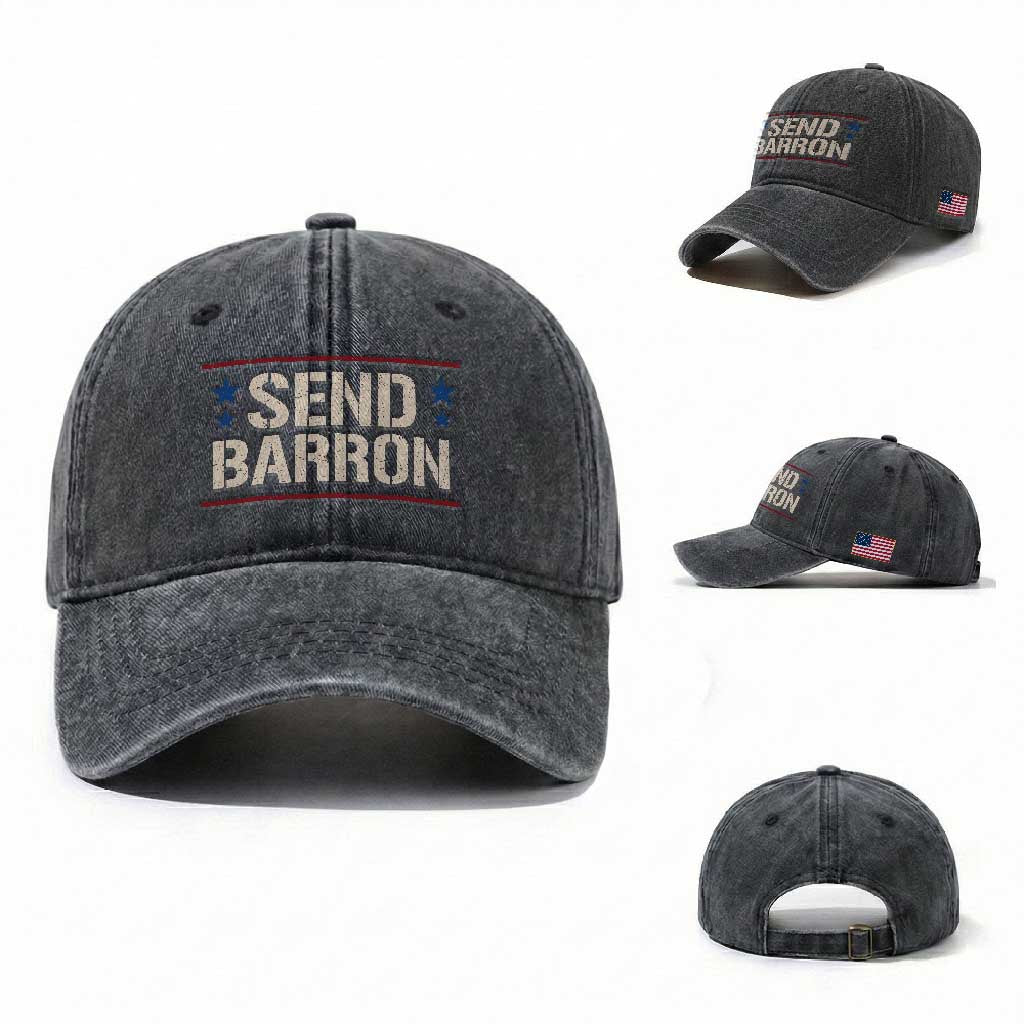 Send Barron Washed Cotton Baseball Cap Viral Hashtag Political Protest TS14 Washed Cap Universal Fit Dark Gray Print Your Wear