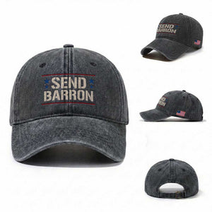 Send Barron Washed Cotton Baseball Cap Viral Hashtag Political Protest TS14 Washed Cap Universal Fit Dark Gray Print Your Wear