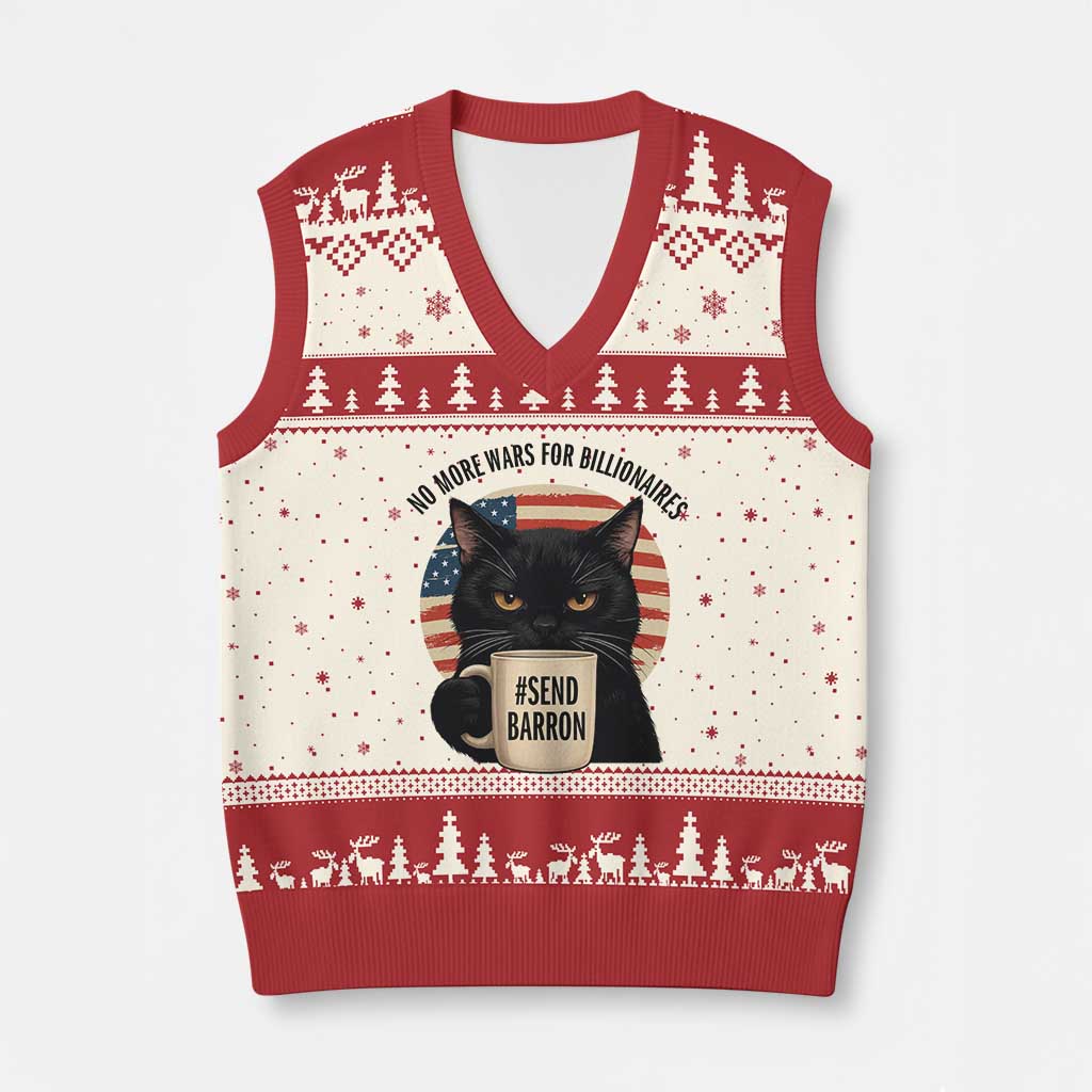 Send Barron Meme V-Neck Knit Sweater Vest Funny Cat Sarcastic Political TS14 Beige Red Print Your Wear