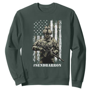 Send Barron Sweatshirt Sarcastic Political American Flag Camo Soldier TS14 Dark Forest Green Print Your Wear