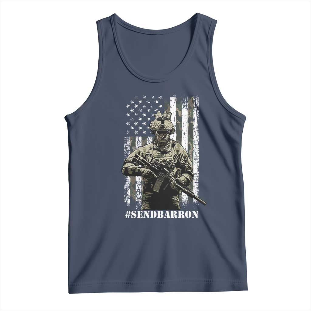 Send Barron Tank Top Sarcastic Political American Flag Camo Soldier TS14 Navy Print Your Wear