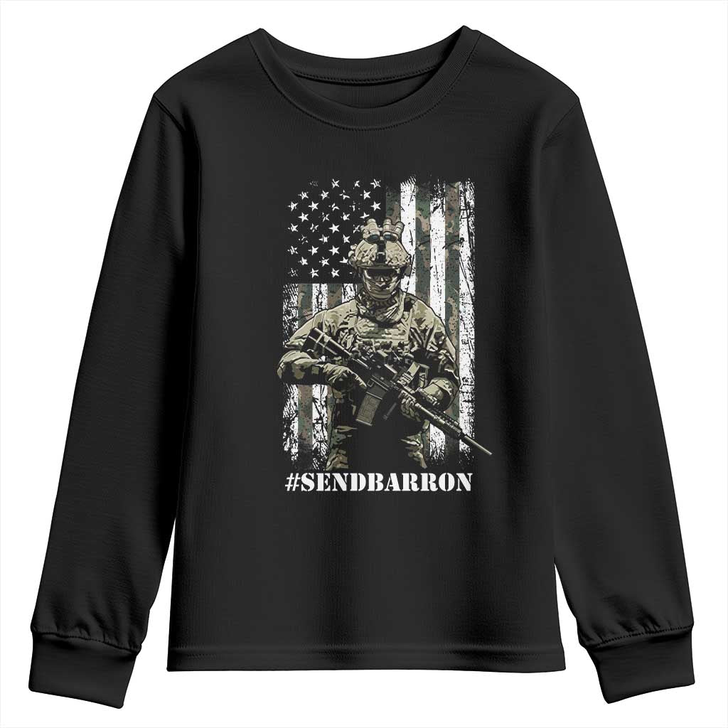 Send Barron Youth Sweatshirt Sarcastic Political American Flag Camo Soldier TS14 Black Print Your Wear