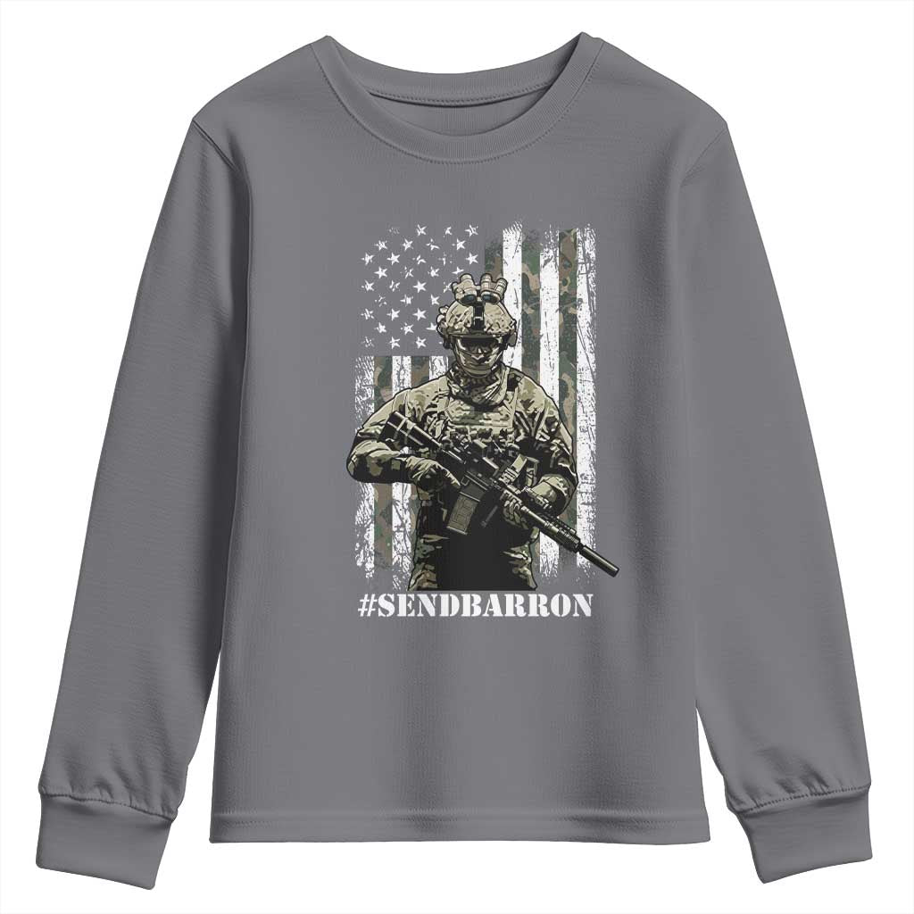 Send Barron Youth Sweatshirt Sarcastic Political American Flag Camo Soldier TS14 Charcoal Print Your Wear