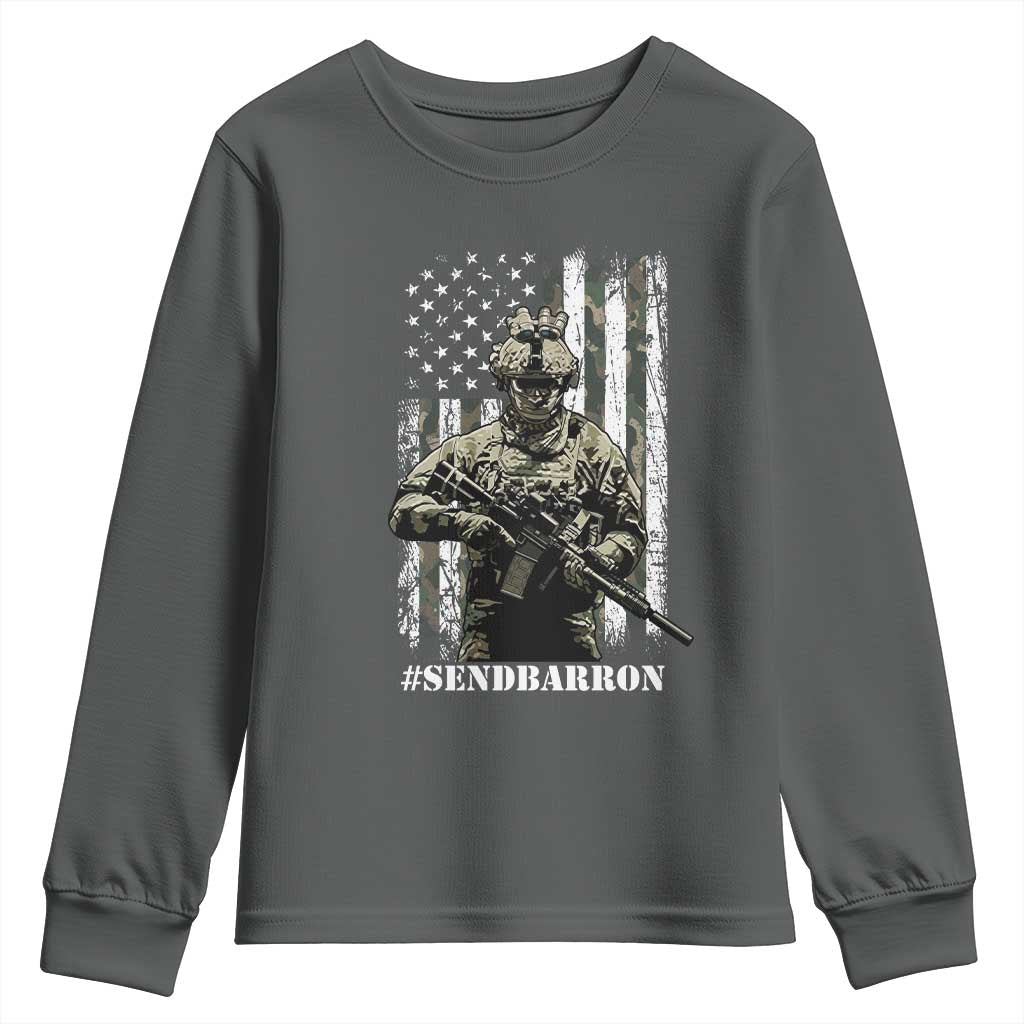 Send Barron Youth Sweatshirt Sarcastic Political American Flag Camo Soldier TS14 Dark Heather Print Your Wear