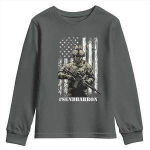 Send Barron Youth Sweatshirt Sarcastic Political American Flag Camo Soldier TS14 Dark Heather Print Your Wear