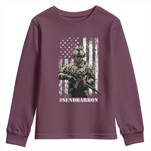 Send Barron Youth Sweatshirt Sarcastic Political American Flag Camo Soldier TS14 Maroon Print Your Wear