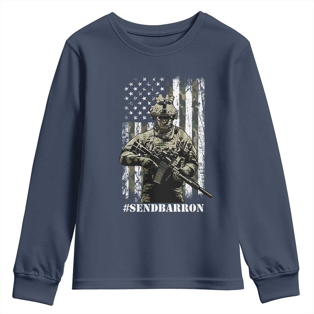 Send Barron Youth Sweatshirt Sarcastic Political American Flag Camo Soldier TS14 Navy Print Your Wear