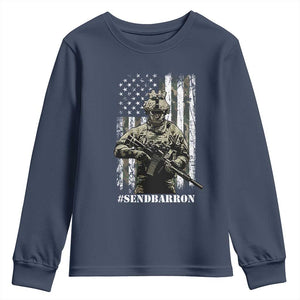 Send Barron Youth Sweatshirt Sarcastic Political American Flag Camo Soldier TS14 Navy Print Your Wear