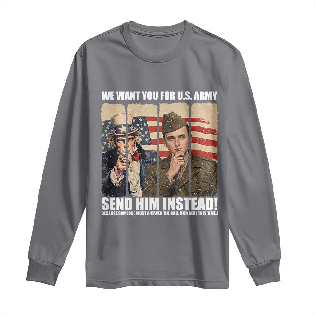 Send Barron Long Sleeve Shirt We Want You For US Army TS14 Charcoal Print Your Wear