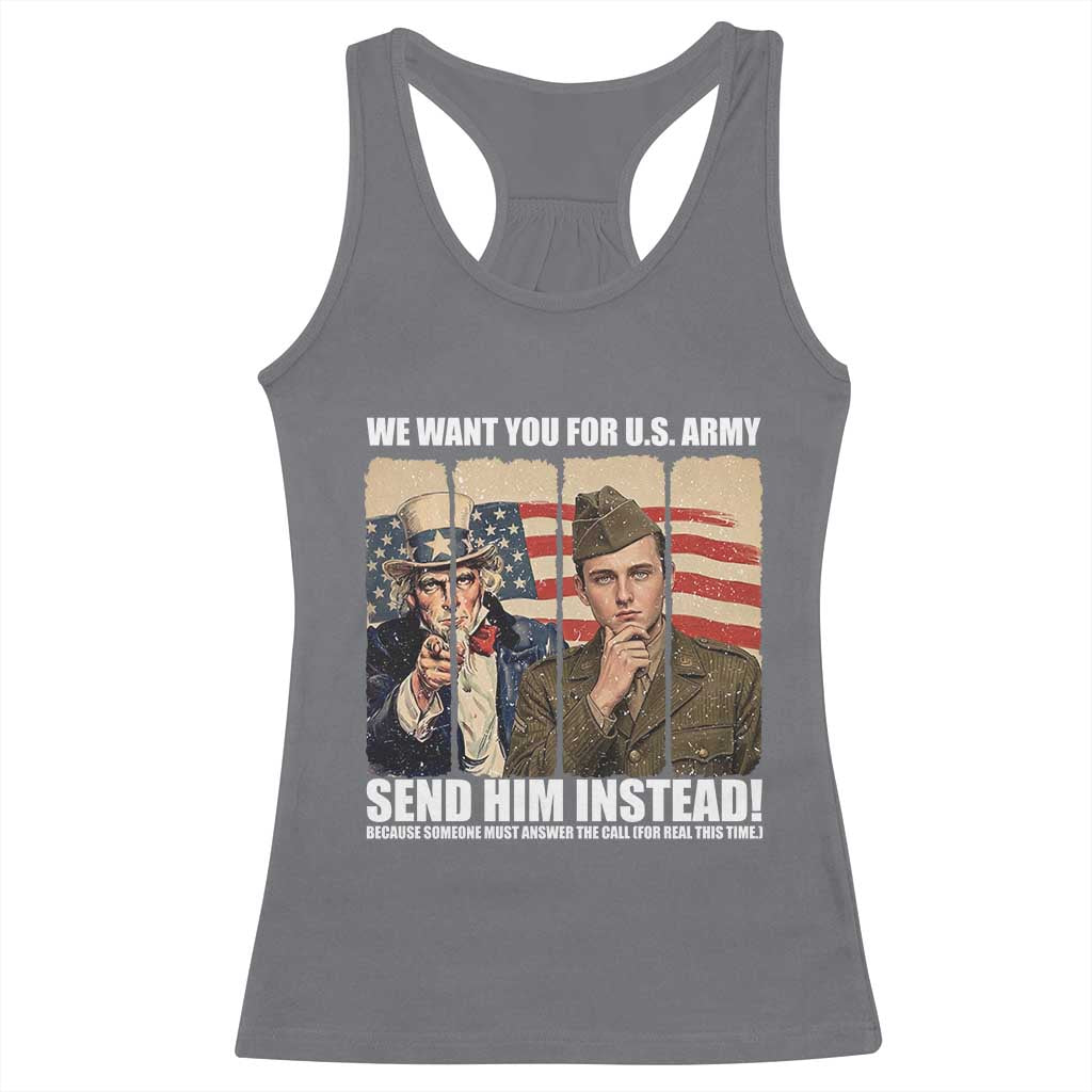 Send Barron Racerback Tank Top We Want You For US Army TS14 Charcoal Print Your Wear