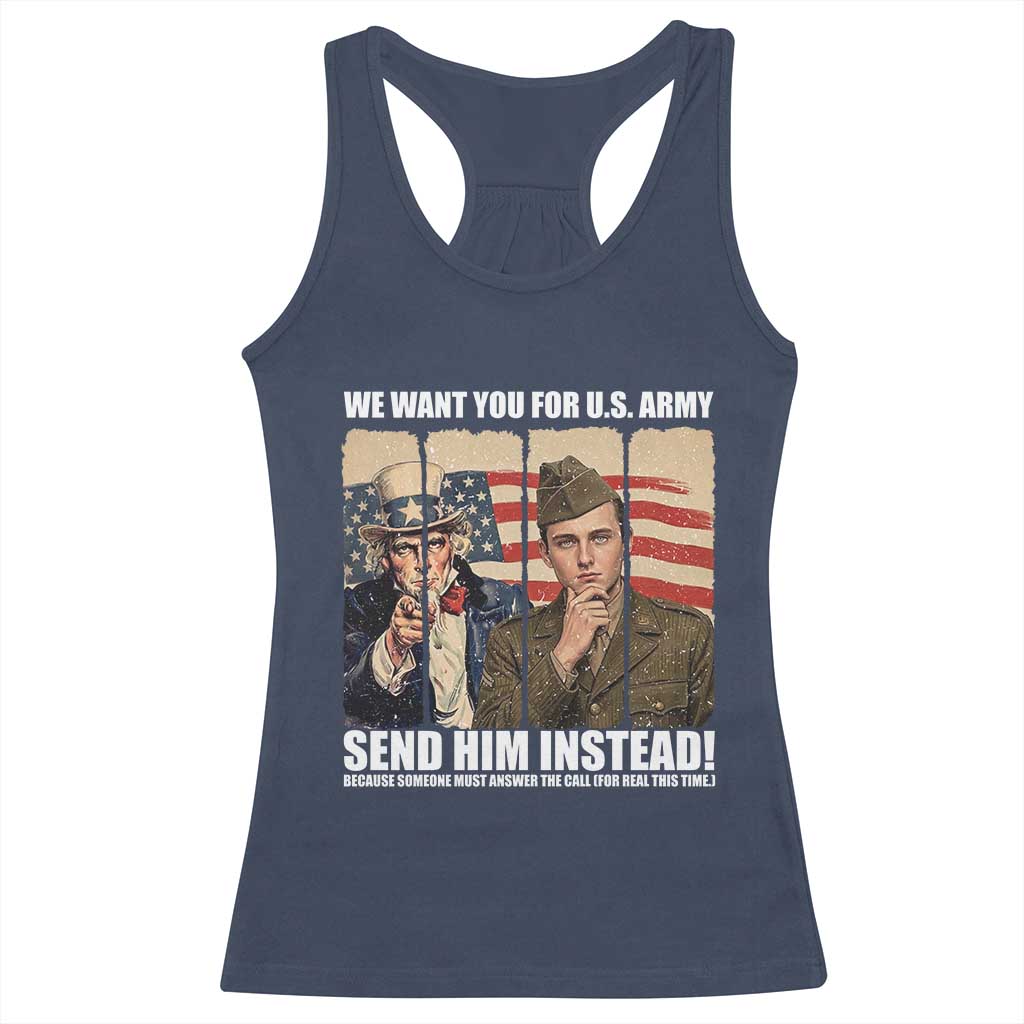Send Barron Racerback Tank Top We Want You For US Army TS14 Navy Print Your Wear