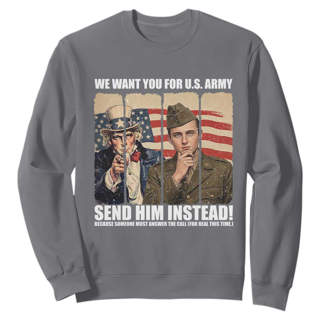 Send Barron Sweatshirt We Want You For US Army TS14 Charcoal Print Your Wear