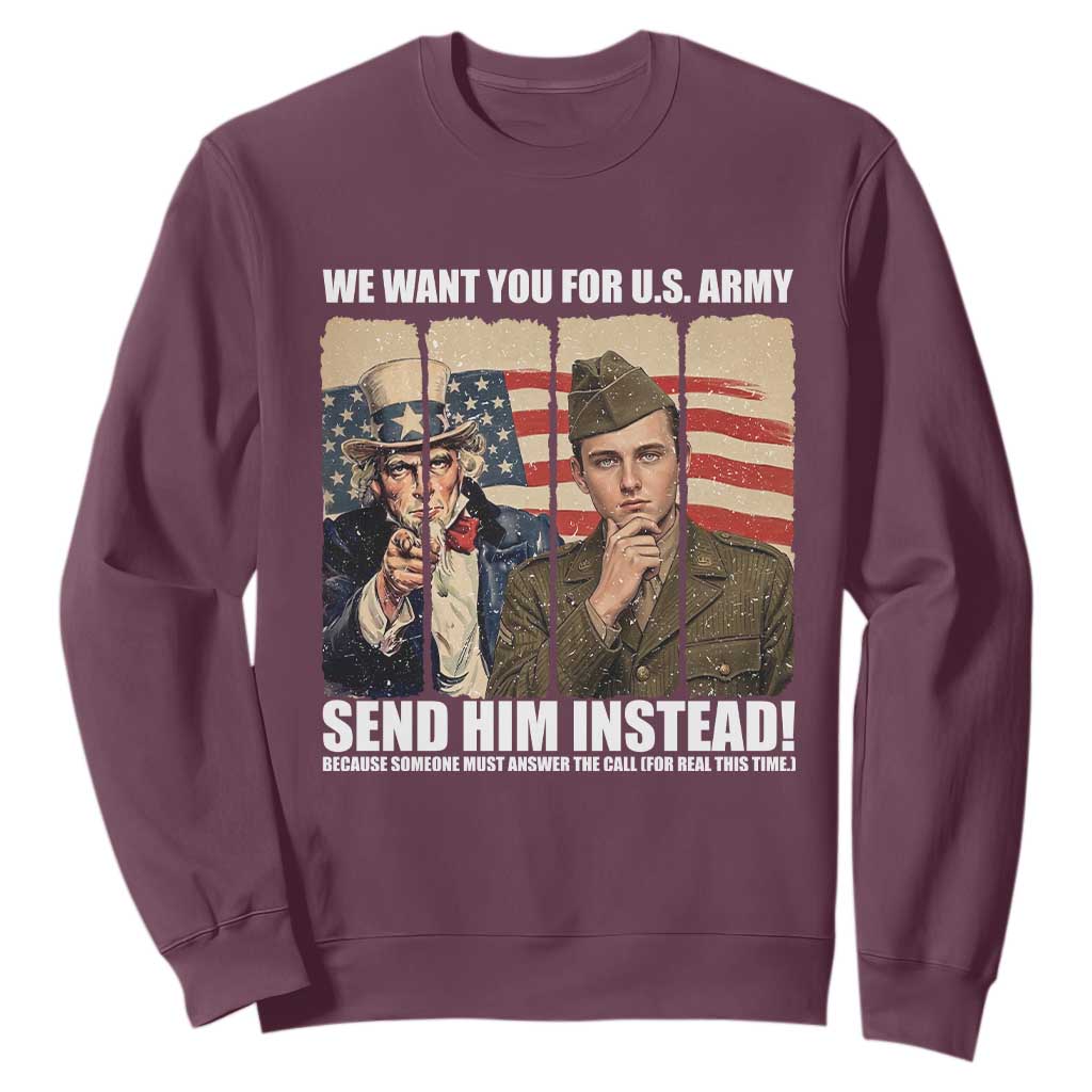 Send Barron Sweatshirt We Want You For US Army TS14 Maroon Print Your Wear