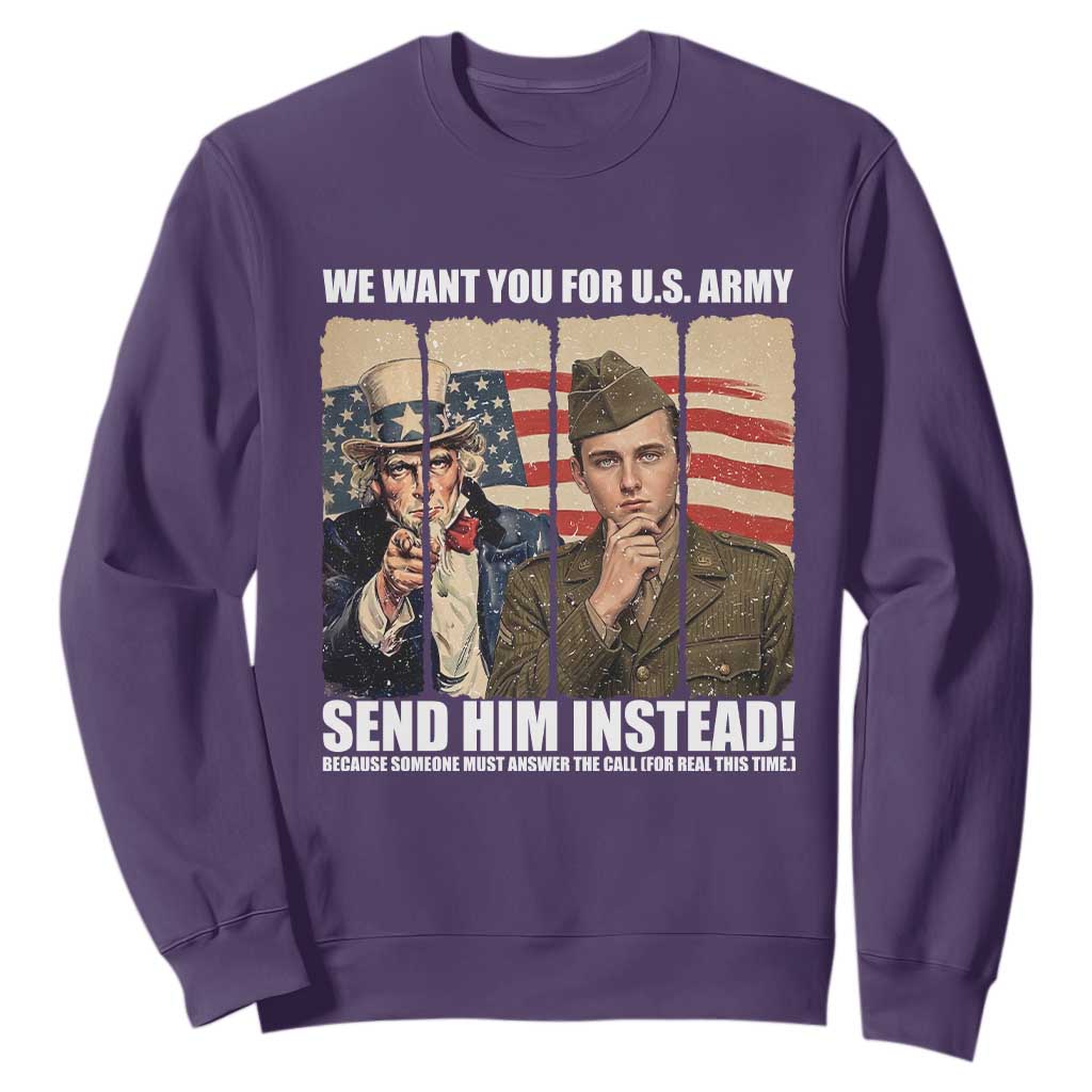 Send Barron Sweatshirt We Want You For US Army TS14 Purple Print Your Wear
