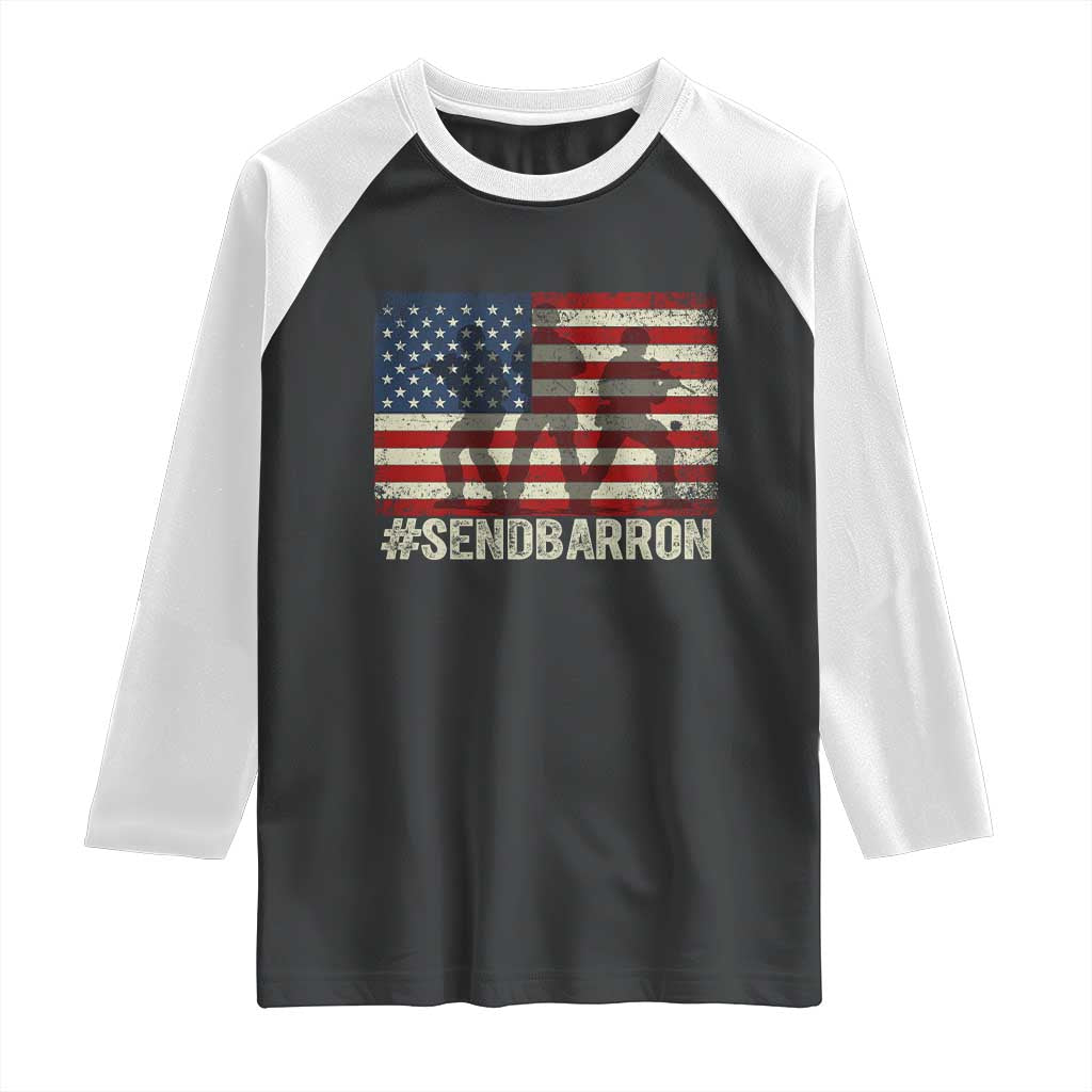 Send Barron Raglan Shirt Vintage American Flag Soldier Hashtag Internet Meme TS14 Black White Print Your Wear