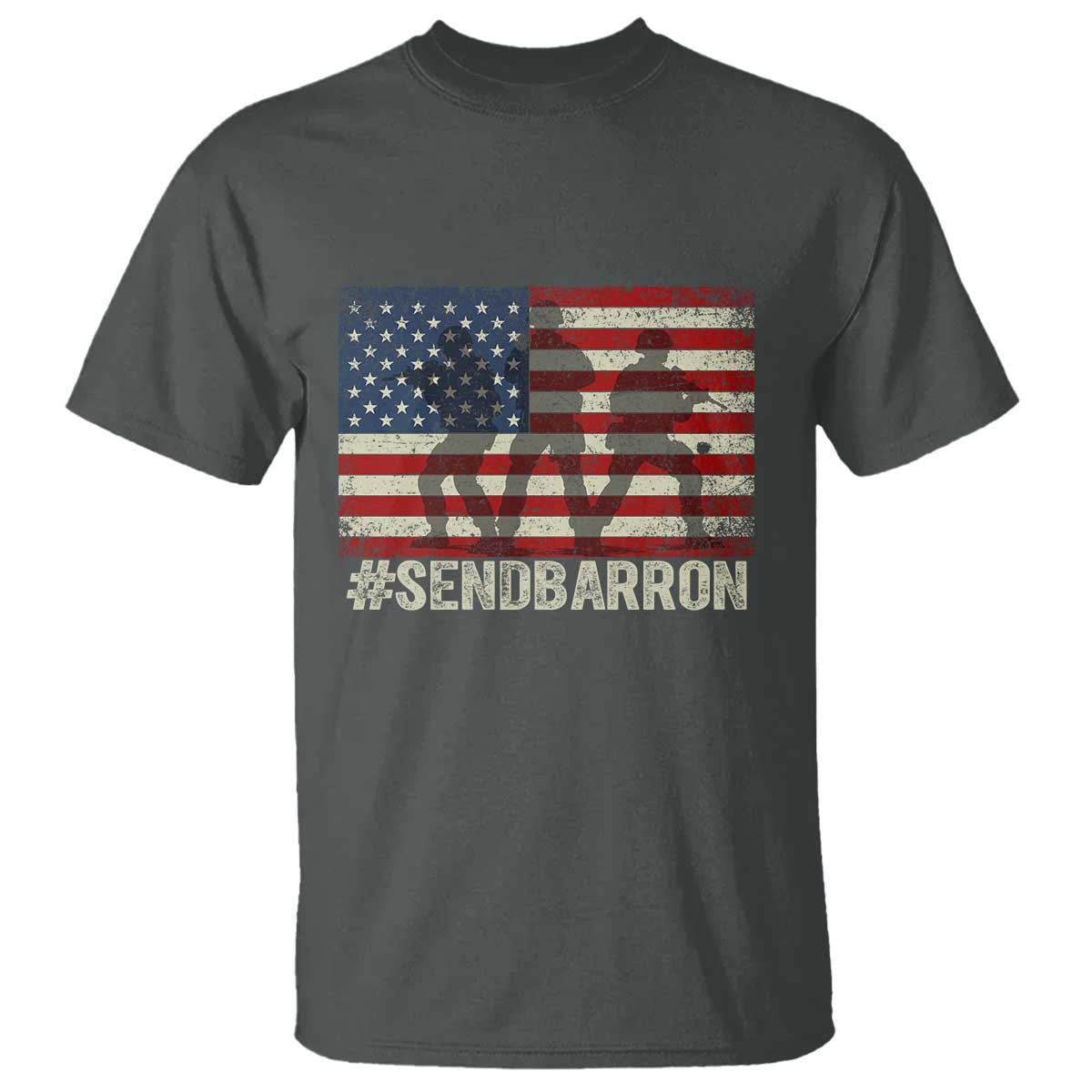 Send Barron T Shirt Vintage American Flag Soldier Hashtag Internet Meme TS14 Dark Heather Print Your Wear