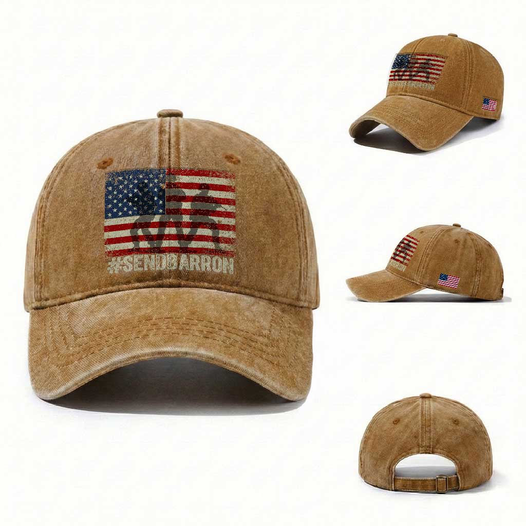 Send Barron Washed Cotton Baseball Cap Vintage American Flag Soldier Hashtag Internet Meme TS14 Washed Cap Universal Fit Yellow Ochre Print Your Wear