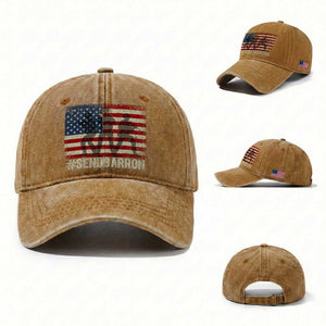 Send Barron Washed Cotton Baseball Cap Vintage American Flag Soldier Hashtag Internet Meme TS14 Washed Cap Universal Fit Yellow Ochre Print Your Wear
