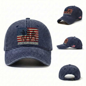 Send Barron Washed Cotton Baseball Cap Vintage American Flag Soldier Hashtag Internet Meme TS14 Washed Cap Universal Fit Navy Print Your Wear
