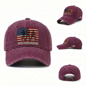 Send Barron Washed Cotton Baseball Cap Vintage American Flag Soldier Hashtag Internet Meme TS14 Washed Cap Universal Fit Burgundy Print Your Wear