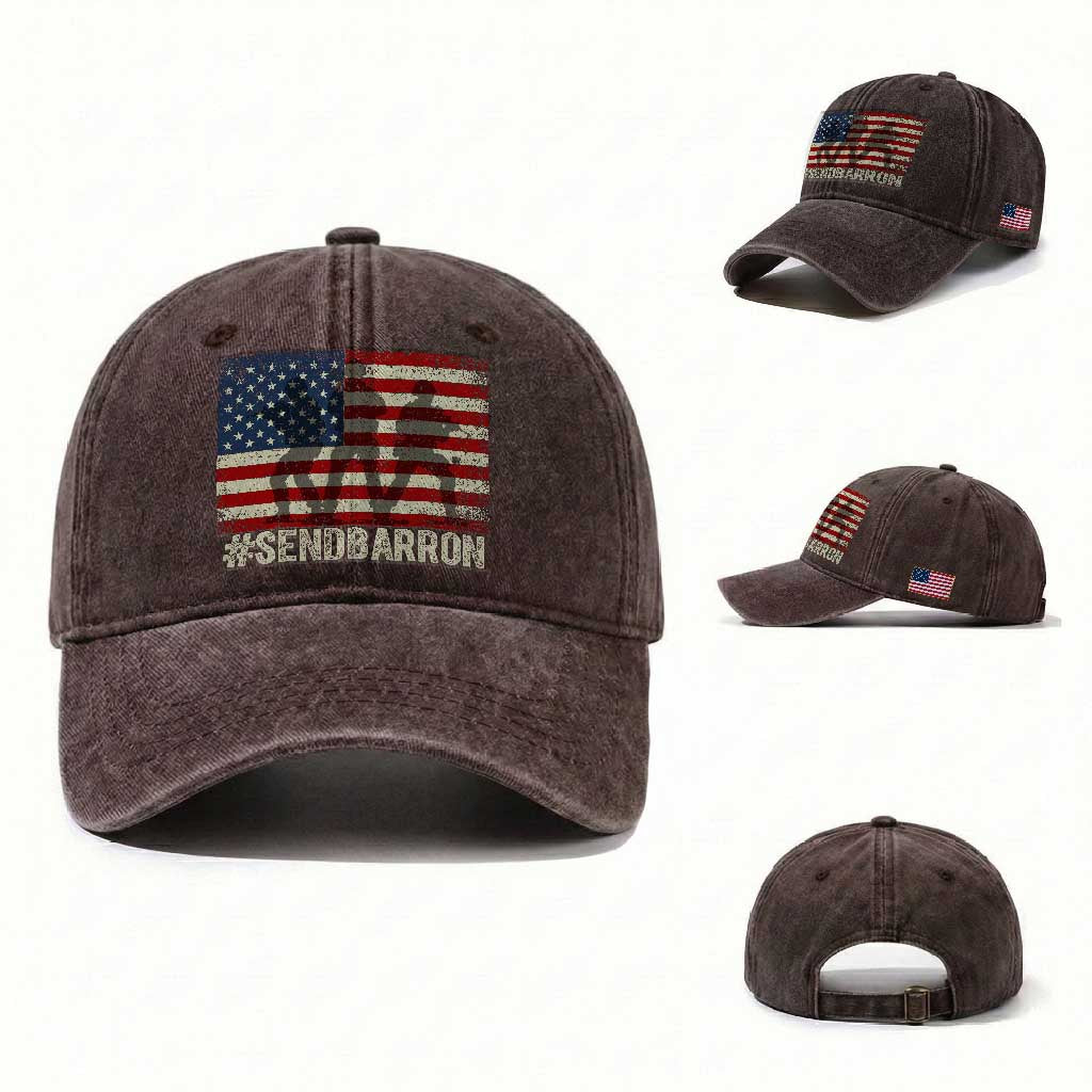 Send Barron Washed Cotton Baseball Cap Vintage American Flag Soldier Hashtag Internet Meme TS14 Washed Cap Universal Fit Dark Brown Print Your Wear