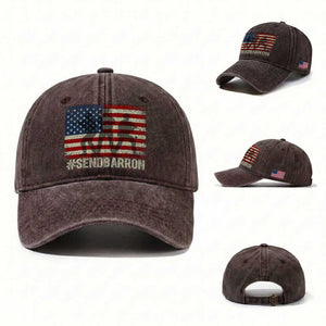 Send Barron Washed Cotton Baseball Cap Vintage American Flag Soldier Hashtag Internet Meme TS14 Washed Cap Universal Fit Dark Brown Print Your Wear