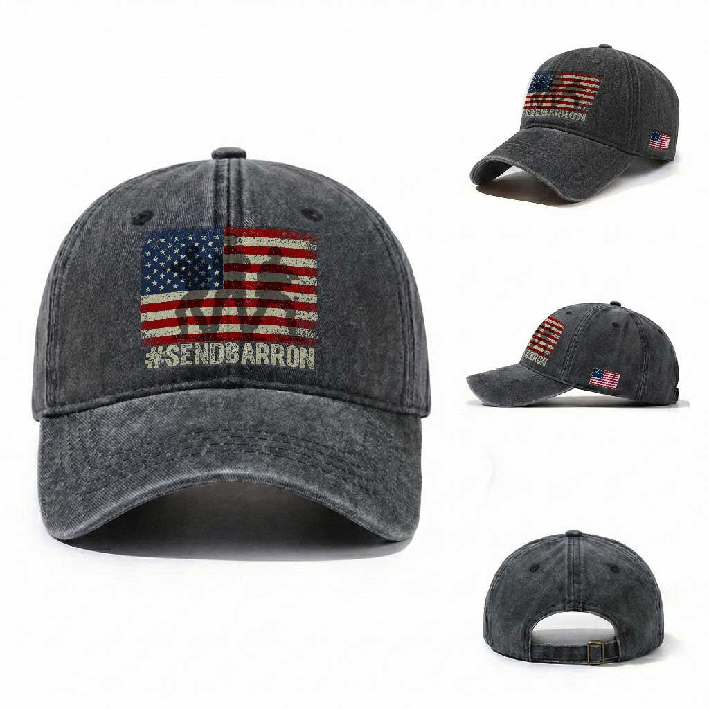 Send Barron Washed Cotton Baseball Cap Vintage American Flag Soldier Hashtag Internet Meme TS14 Washed Cap Universal Fit Dark Gray Print Your Wear
