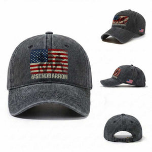Send Barron Washed Cotton Baseball Cap Vintage American Flag Soldier Hashtag Internet Meme TS14 Washed Cap Universal Fit Dark Gray Print Your Wear