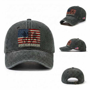 Send Barron Washed Cotton Baseball Cap Vintage American Flag Soldier Hashtag Internet Meme TS14 Washed Cap Universal Fit Dark Green Print Your Wear
