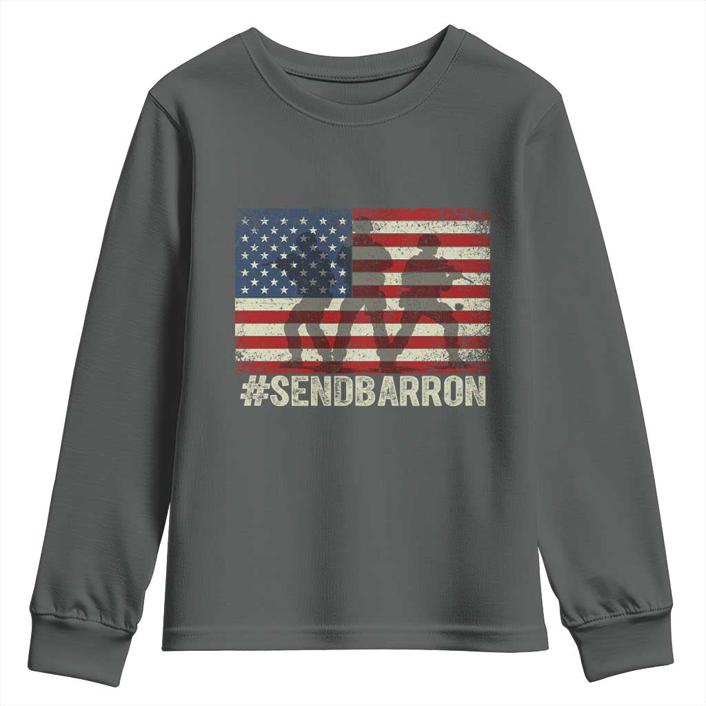 Send Barron Youth Sweatshirt Vintage American Flag Soldier Hashtag Internet Meme TS14 Dark Heather Print Your Wear