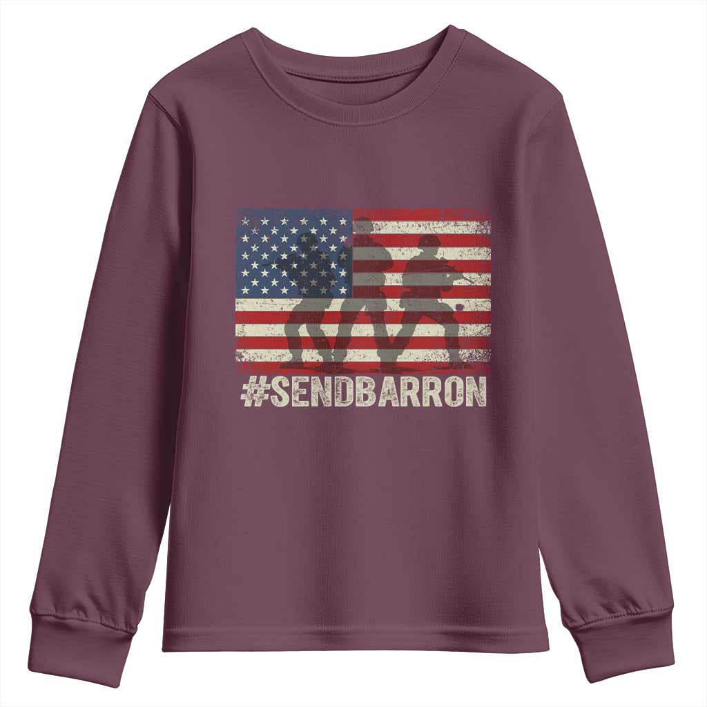 Send Barron Youth Sweatshirt Vintage American Flag Soldier Hashtag Internet Meme TS14 Maroon Print Your Wear