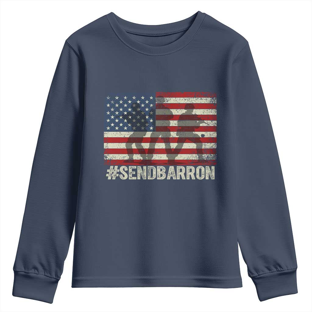Send Barron Youth Sweatshirt Vintage American Flag Soldier Hashtag Internet Meme TS14 Navy Print Your Wear