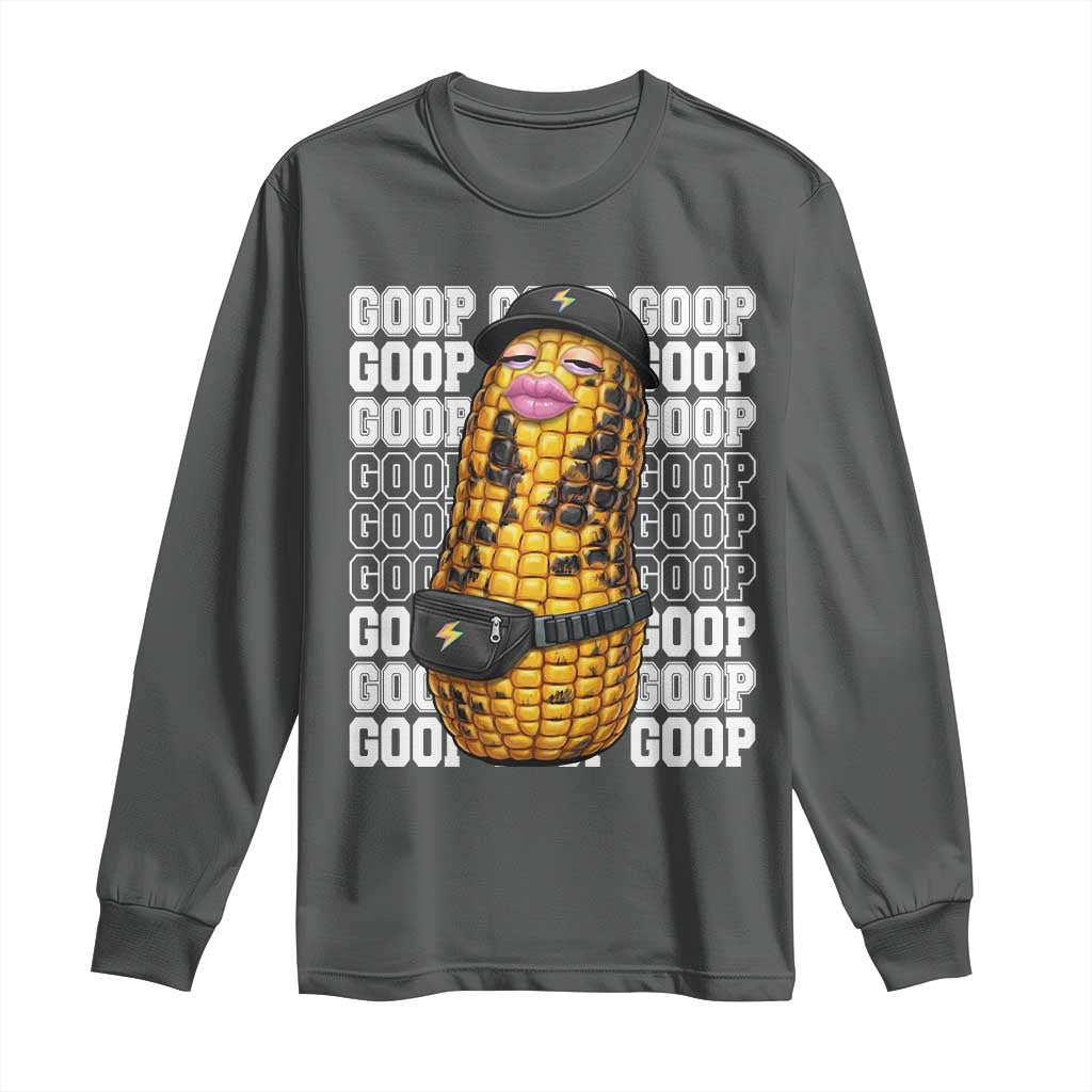 Funny Burnt Peanut Goop Long Sleeve Shirt Burnt Corn Meme Viral Humor TS14 Dark Heather Print Your Wear