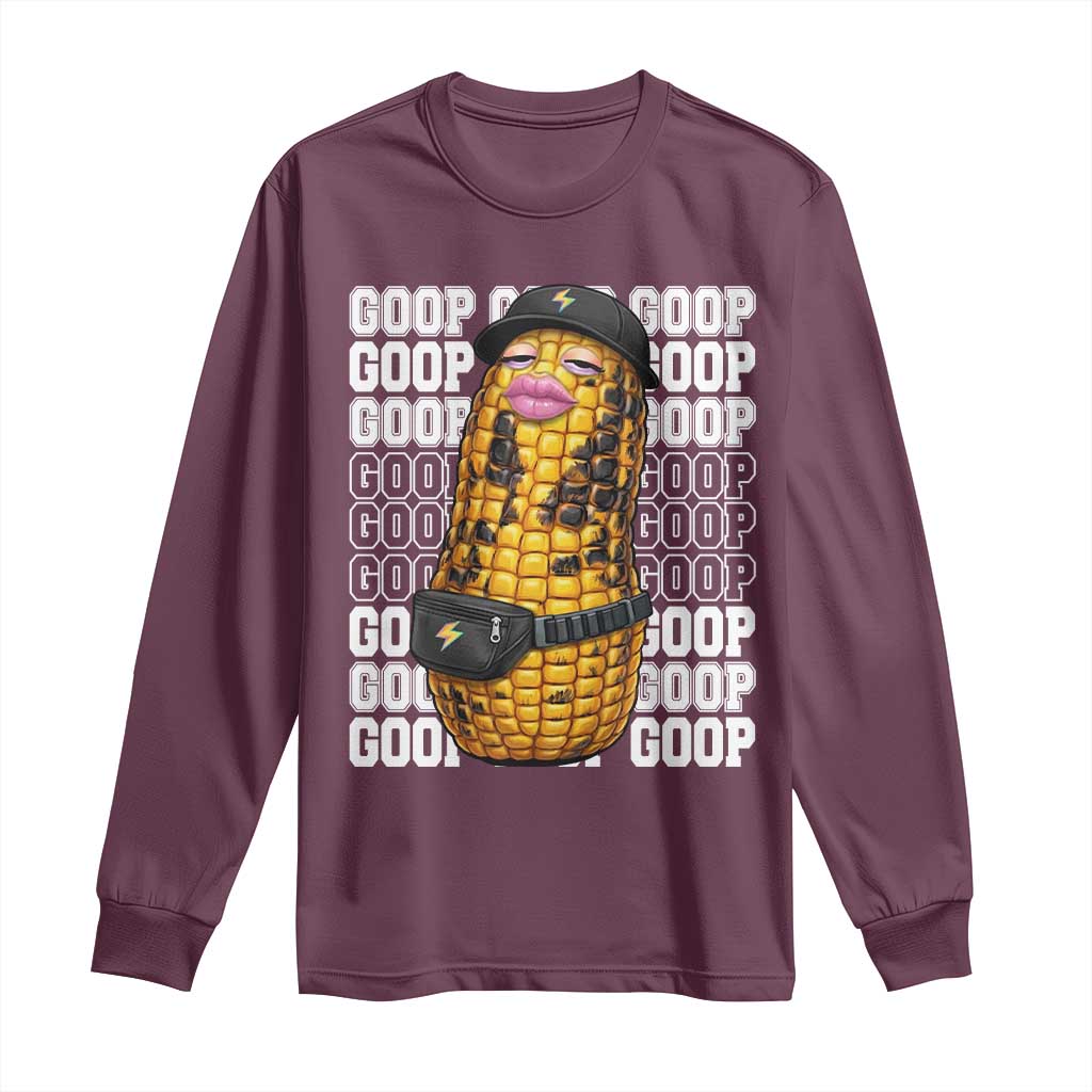 Funny Burnt Peanut Goop Long Sleeve Shirt Burnt Corn Meme Viral Humor TS14 Maroon Print Your Wear